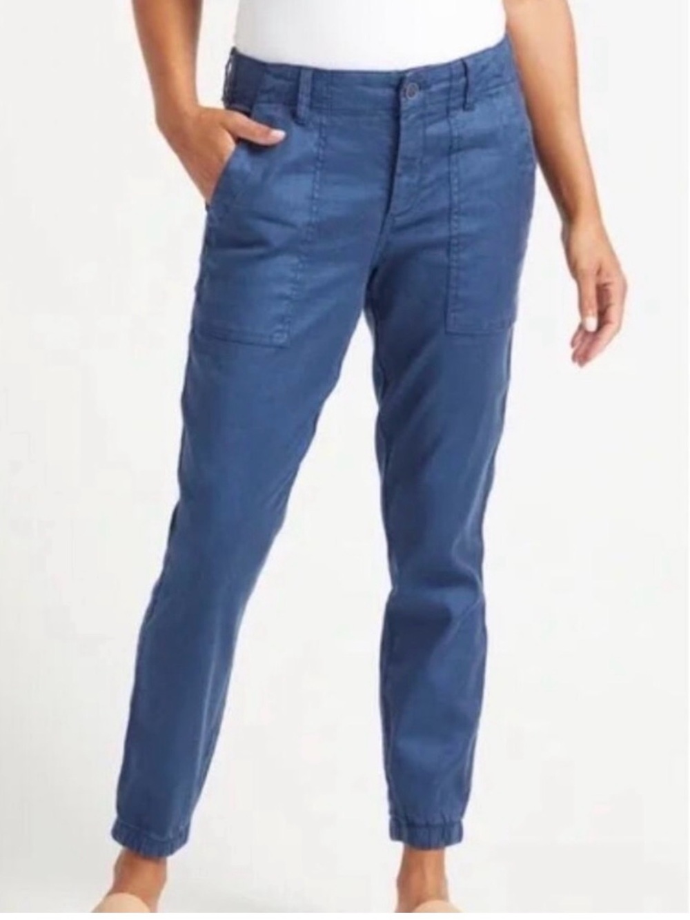 Level 99 Evereve Izzy Patch Pocket Cuffed Linen Blend Blue Joggers Size 27